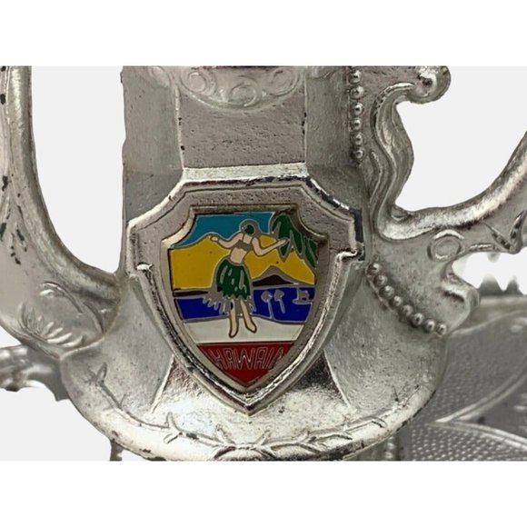 Hawaii Salt and Paper Shakers with Tray Metal Made in Japan Hula Dancers 2" Tall - Picture 5 of 9